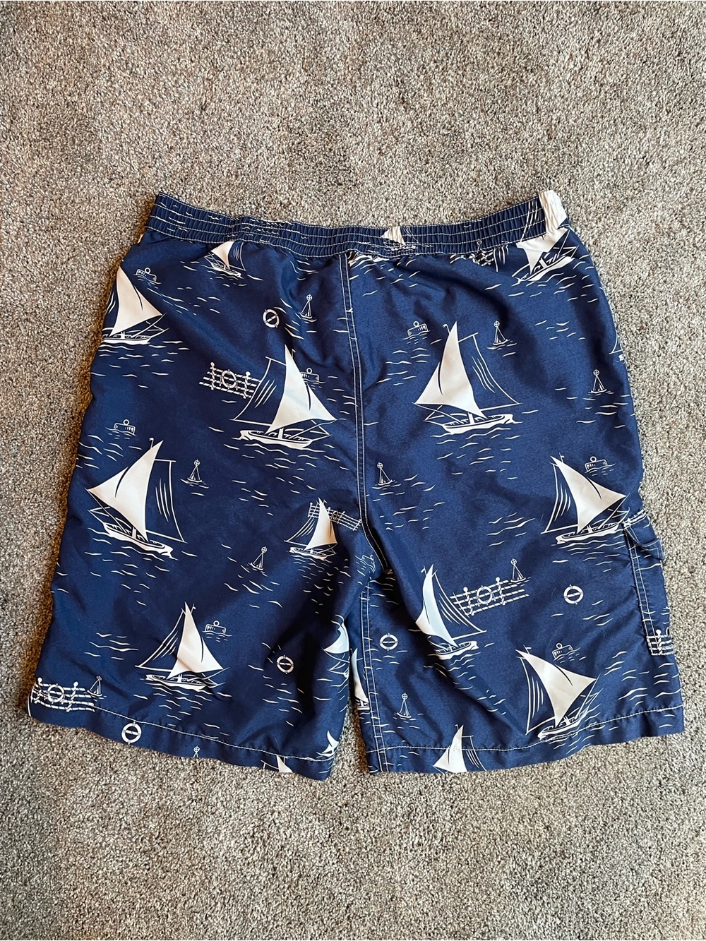 Polo Ralph Lauren Navy Sailboat Print Men's Swim Shorts Size Large - Picture 5 of 6